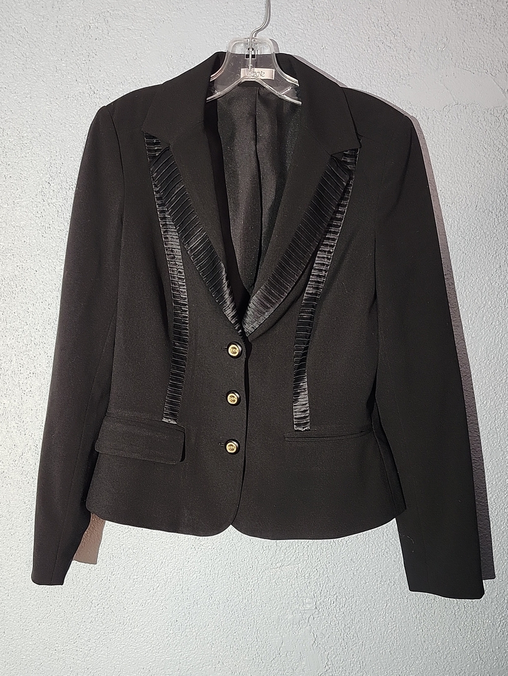 Cache Black Tailored Blazer with Satin Pleated Trim